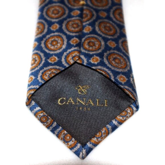 Canali Silk Tie Blue Gold Medallion Geometric Classic Luxury Old Money - Picture 3 of 6